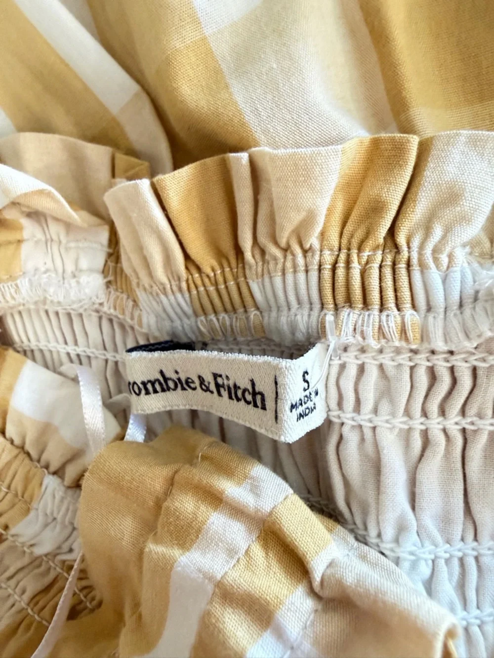 Abercrombie & Fitch Yellow Gingham Ruffle Strap Maxi Dress